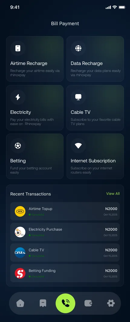RhinoxPay — Bill Payments