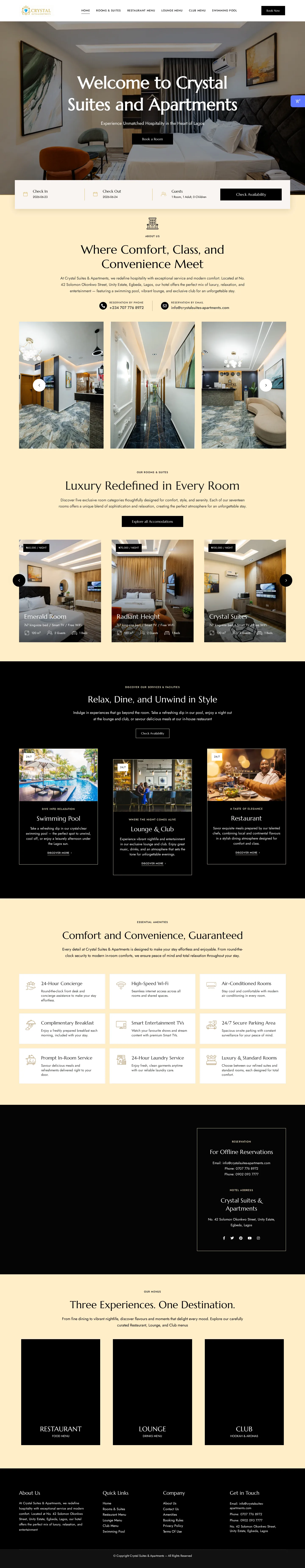 Crystal Suites & Apartments (Lagos) — full site scroll