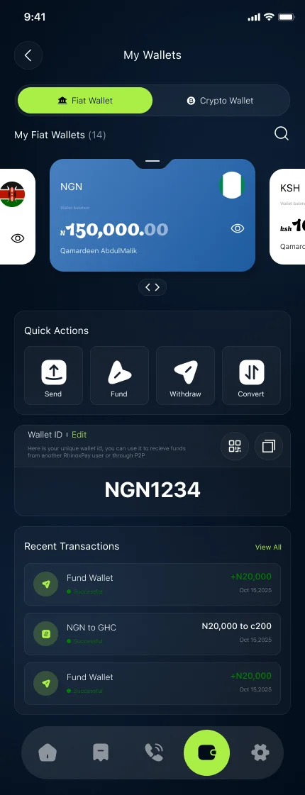 RhinoxPay — Fiat Wallets